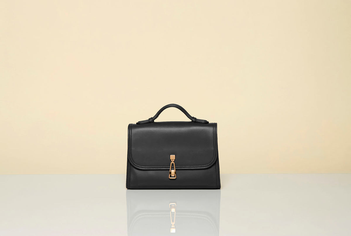 Small Leonora Flap Bag in Black Nappa Leather