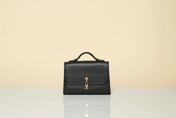 Small Leonora Flap Bag in Black Nappa Leather