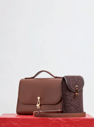 Chocolate Calf Leather Medium Leonora Flap Bag - Styled with Accessories | Gabriela Hearst
