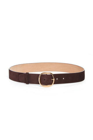 Dark Brown Suede Elster Buckle Belt - Front View | Gabriela Hearst