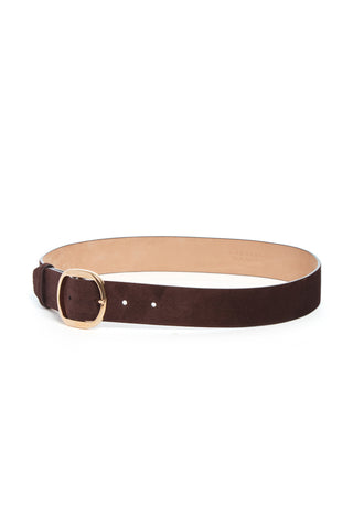Dark Brown Suede Belt with Gold Hardware - Side Profile | Gabriela Hearst