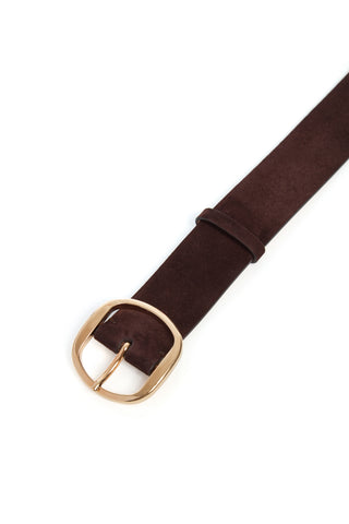 Dark Brown Suede Belt Buckle Detail - Close-up View | Gabriela Hearst