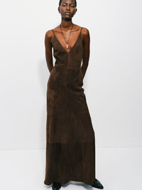 Brigita Slip Dress in Dark Chocolate Suede