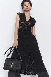 Waldman Crochet Dress in Black Wool Cashmere