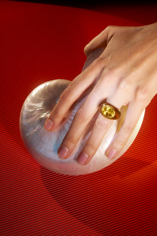 Yellow Sapphire Ring in 18K Yellow Gold, Rosewood and Yellow Sapphire