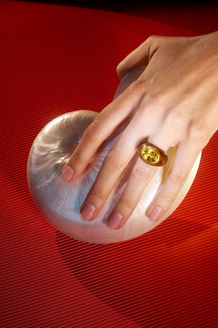 Yellow Sapphire Ring in 18K Yellow Gold, Rosewood and Yellow Sapphire