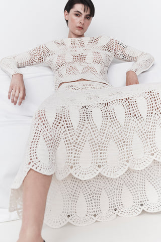 Capps Crochet Top in Ivory Wool Cashmere