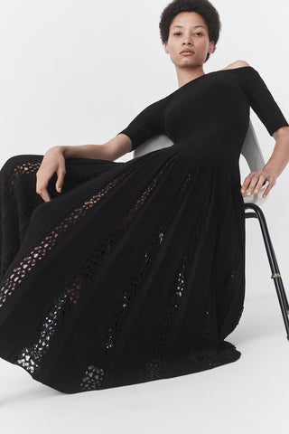 Kurt Knit Pleated Dress in Black Merino Wool