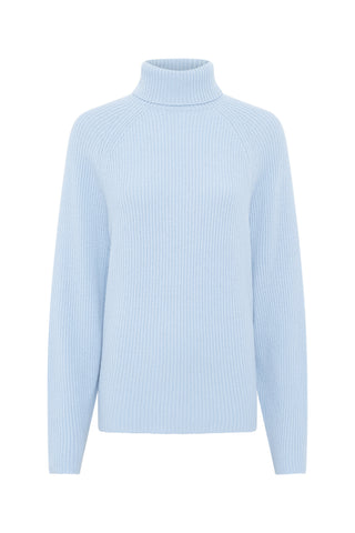 Wigman Knit Turtleneck Sweater in Light Blue Cashmere