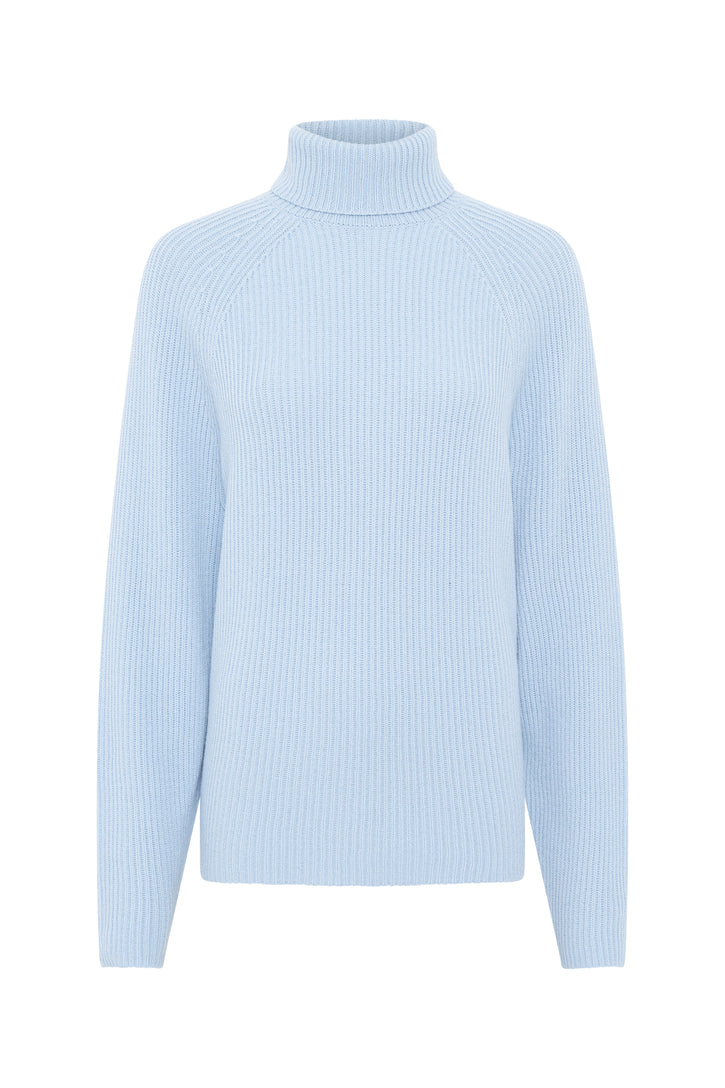 Wigman Knit Turtleneck Sweater in Light Blue Cashmere