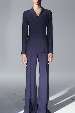 Navy Wool Double-Breasted Blazer and Wide-Leg Trousers Suit - Front View | Gabriela Hearst