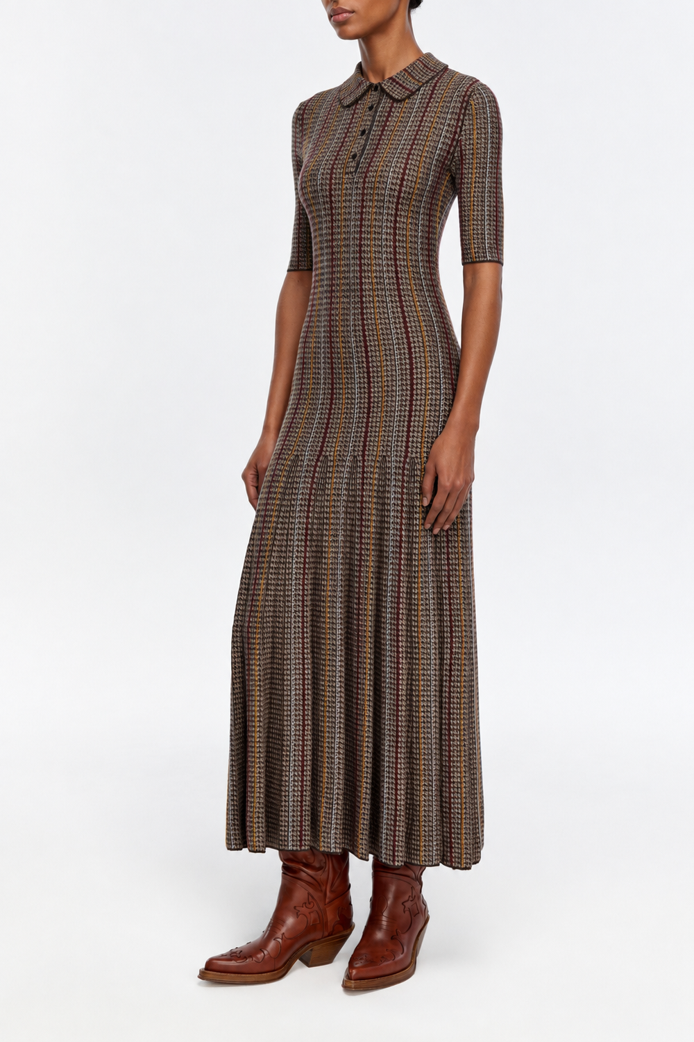 Shropshire Knit Dress in Camel Cashmere Silk with Collar