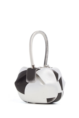 Black White Satin Nina Bag Hand-Painted Art Collaboration - Side Angle | Gabriela Hearst