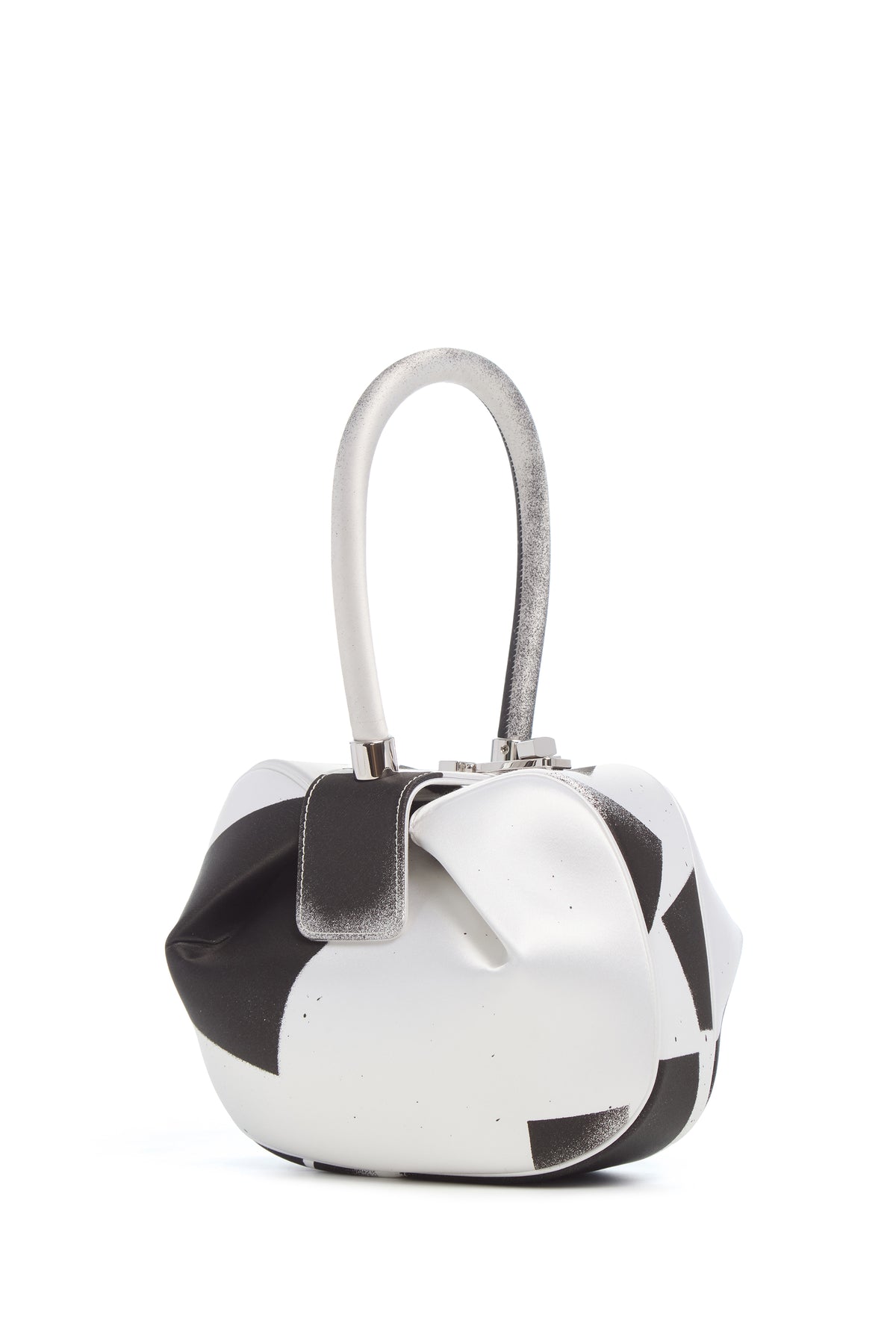 Black White Satin Nina Bag Hand-Painted Art Collaboration - Side Angle | Gabriela Hearst