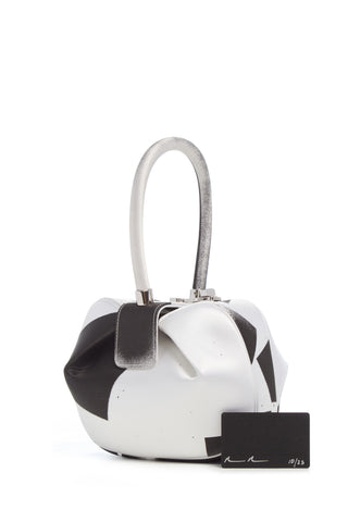 Black White Satin Nina Bag Hand-Painted Art Collaboration - Front View | Gabriela Hearst