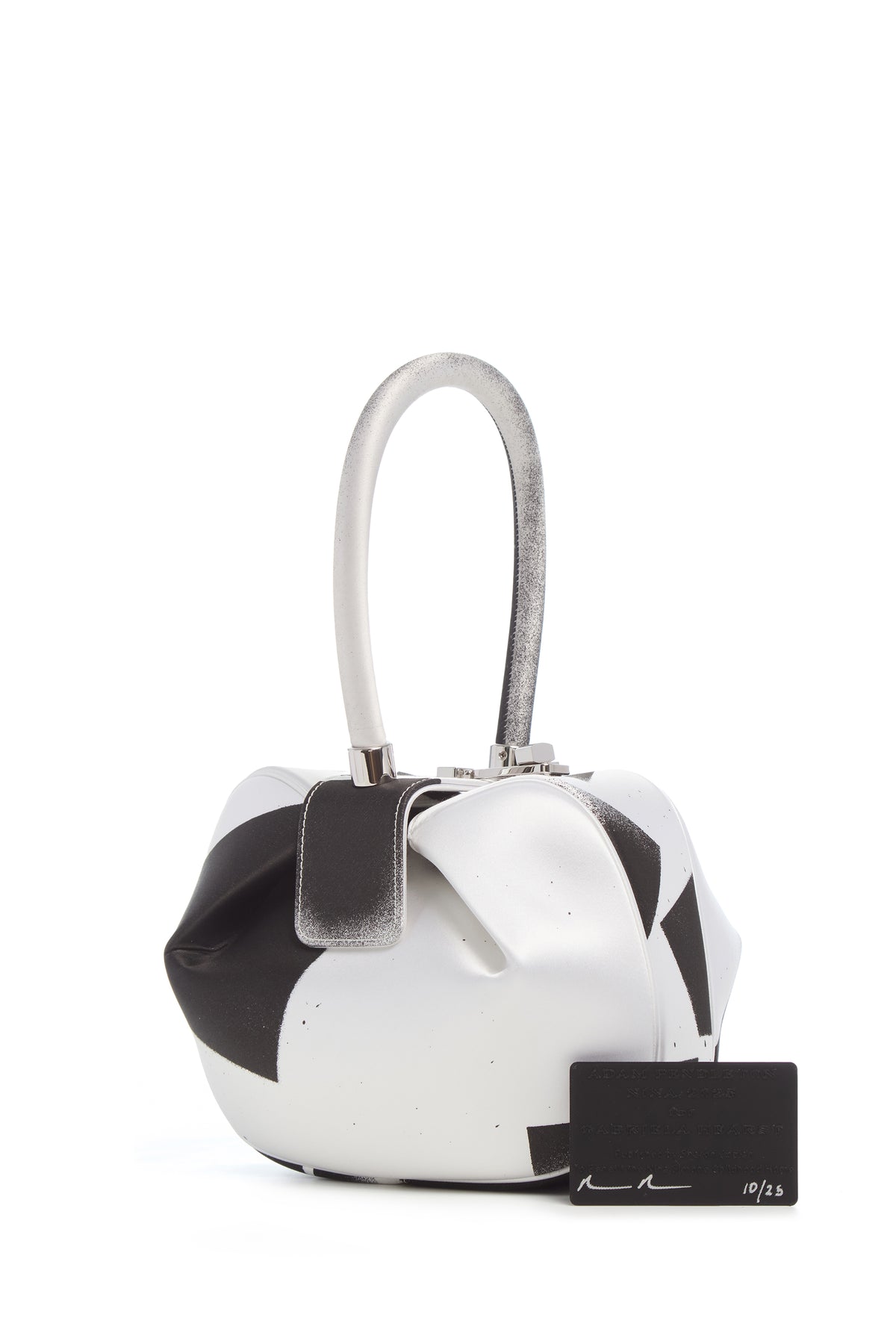 Black White Satin Nina Bag Hand-Painted Art Collaboration - Front View | Gabriela Hearst