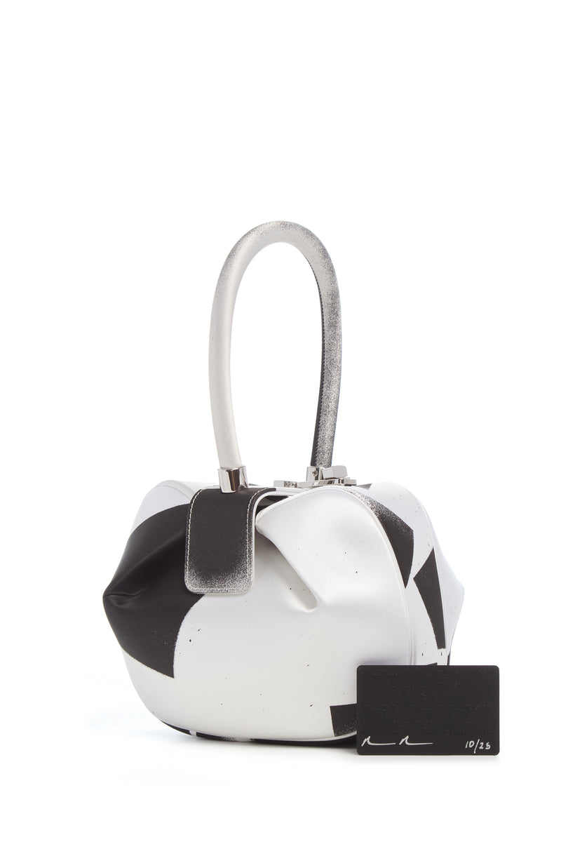 Black White Satin Nina Bag Hand-Painted Art Collaboration - Front View | Gabriela Hearst