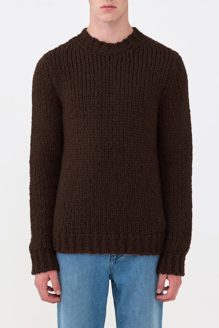 Lawrence Knit Crewneck Sweater in Chocolate Welfat Cashmere
