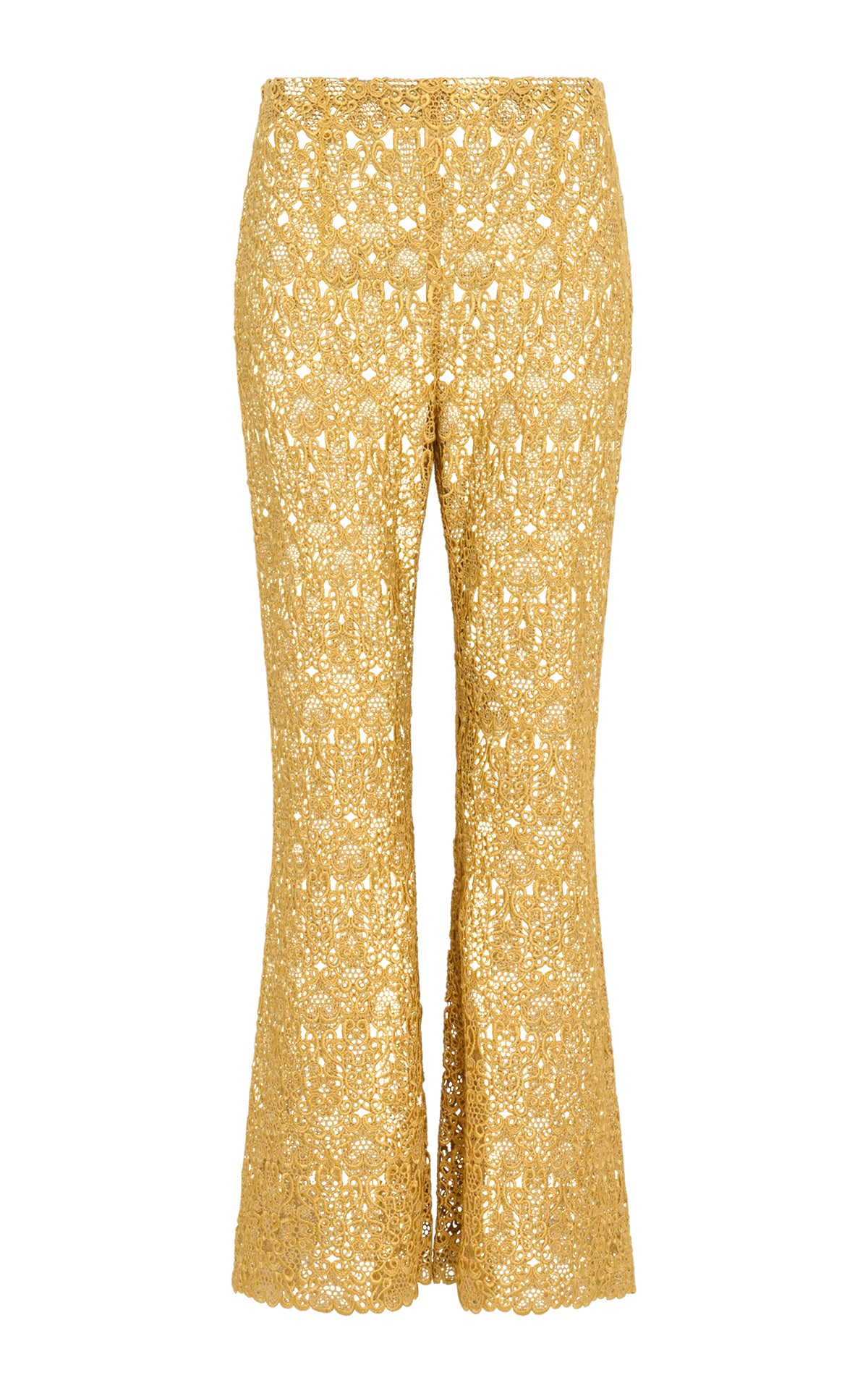 Phoenix Flare Cropped Pant in Gold Silk Macrame Lace