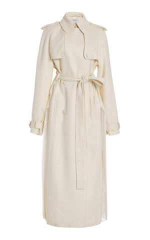 Eithne Trench Coat in Ivory Silk Wool
