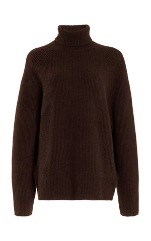 Wigman Knit Turtleneck Sweater in Chocolate Cashmere