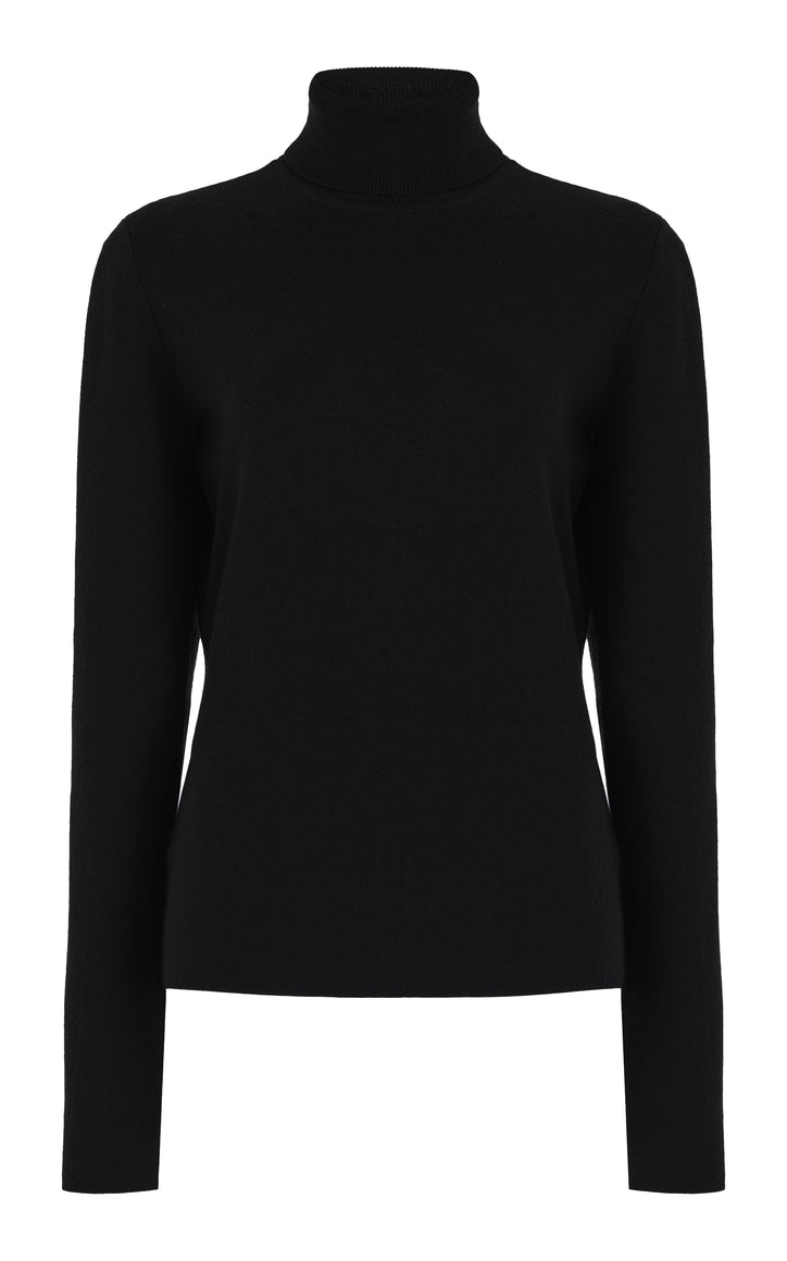 May Knit Turtleneck in Black Merino Wool Cashmere