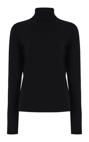 May Knit Turtleneck in Black Merino Wool Cashmere