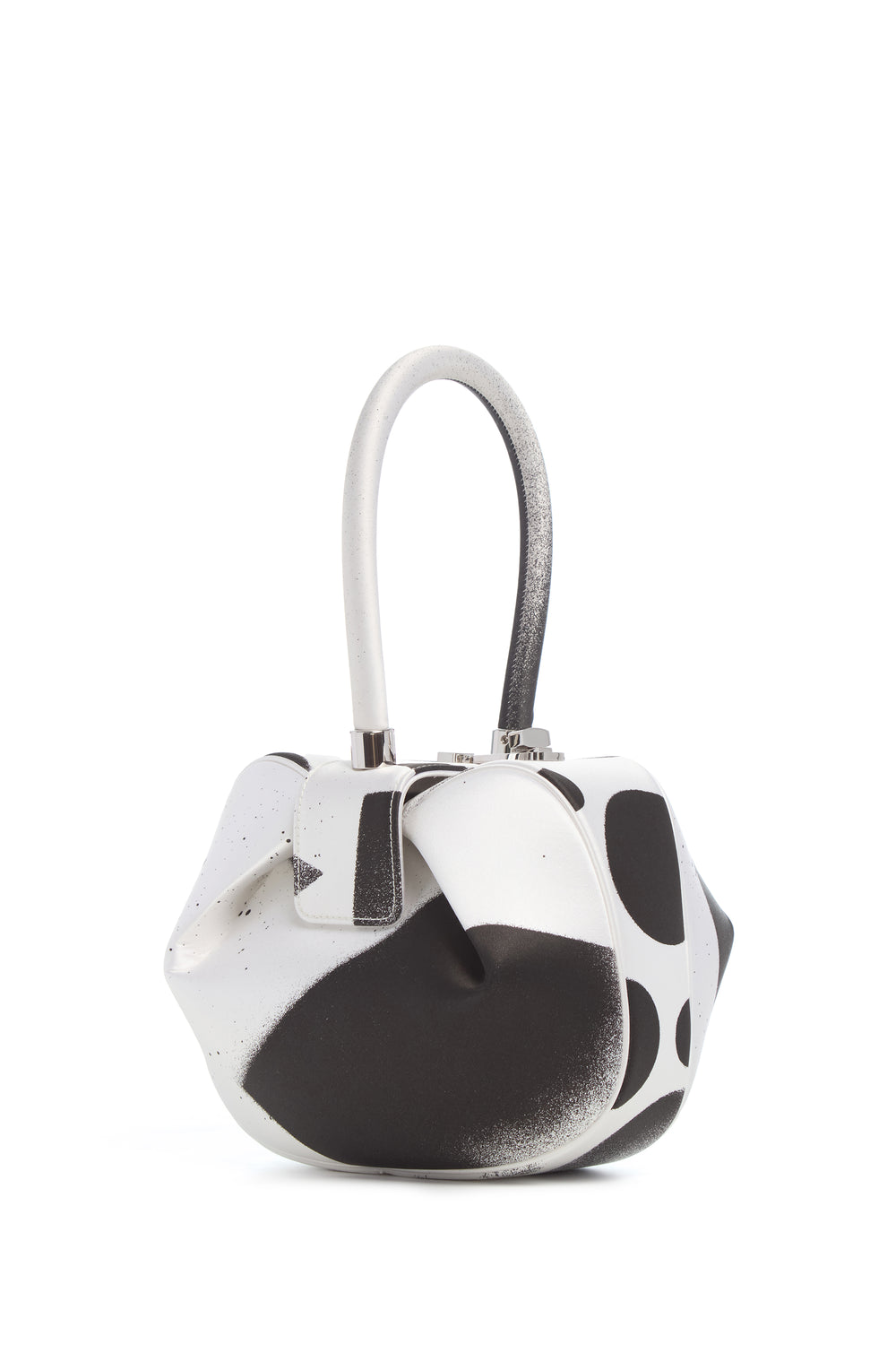 Black White Satin Nina Bag Hand-Painted Abstract Pattern - Three Quarter View | Gabriela Hearst