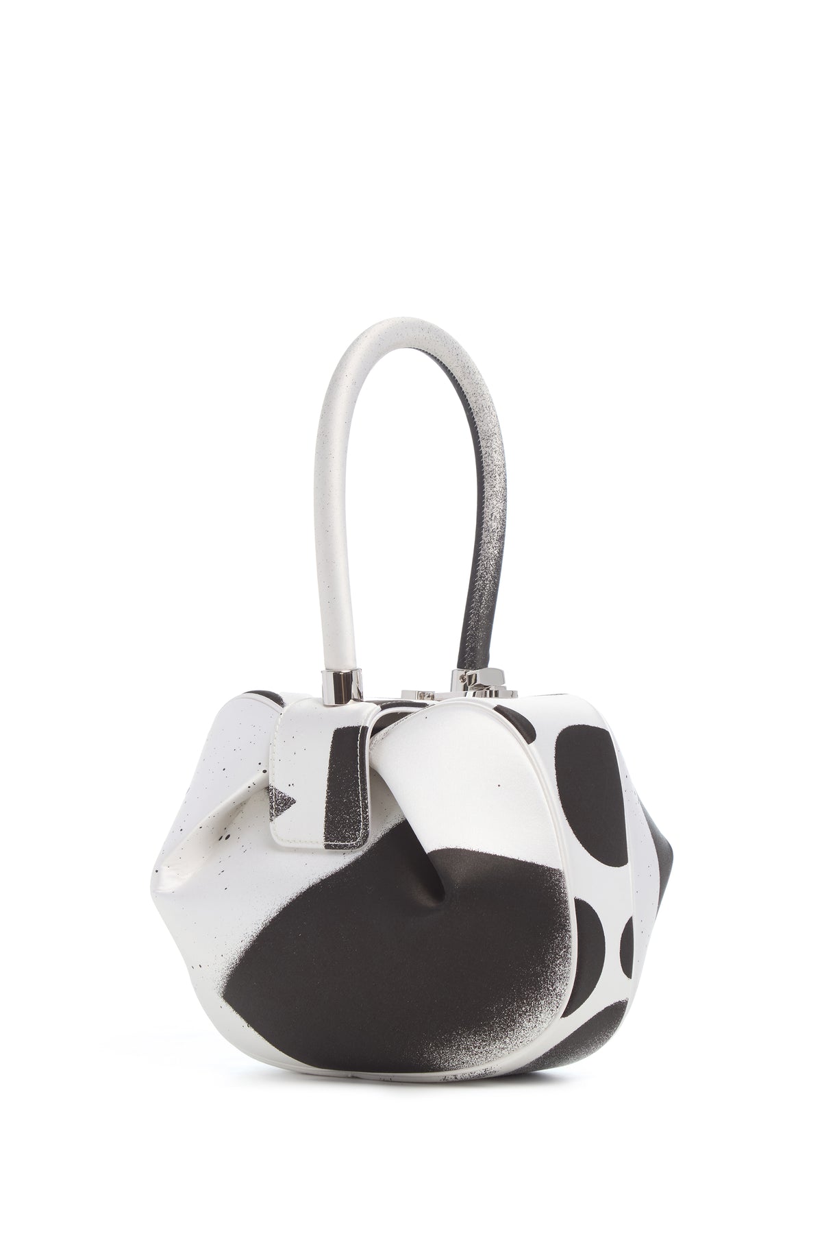 Black White Satin Nina Bag Hand-Painted Abstract Pattern - Three Quarter View | Gabriela Hearst