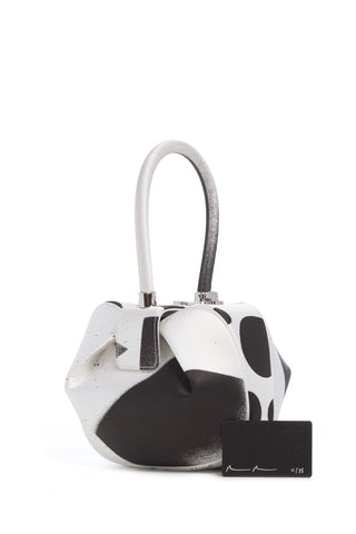 Black White Satin Nina Bag Hand-Painted Artist Collaboration - Front View | Gabriela Hearst