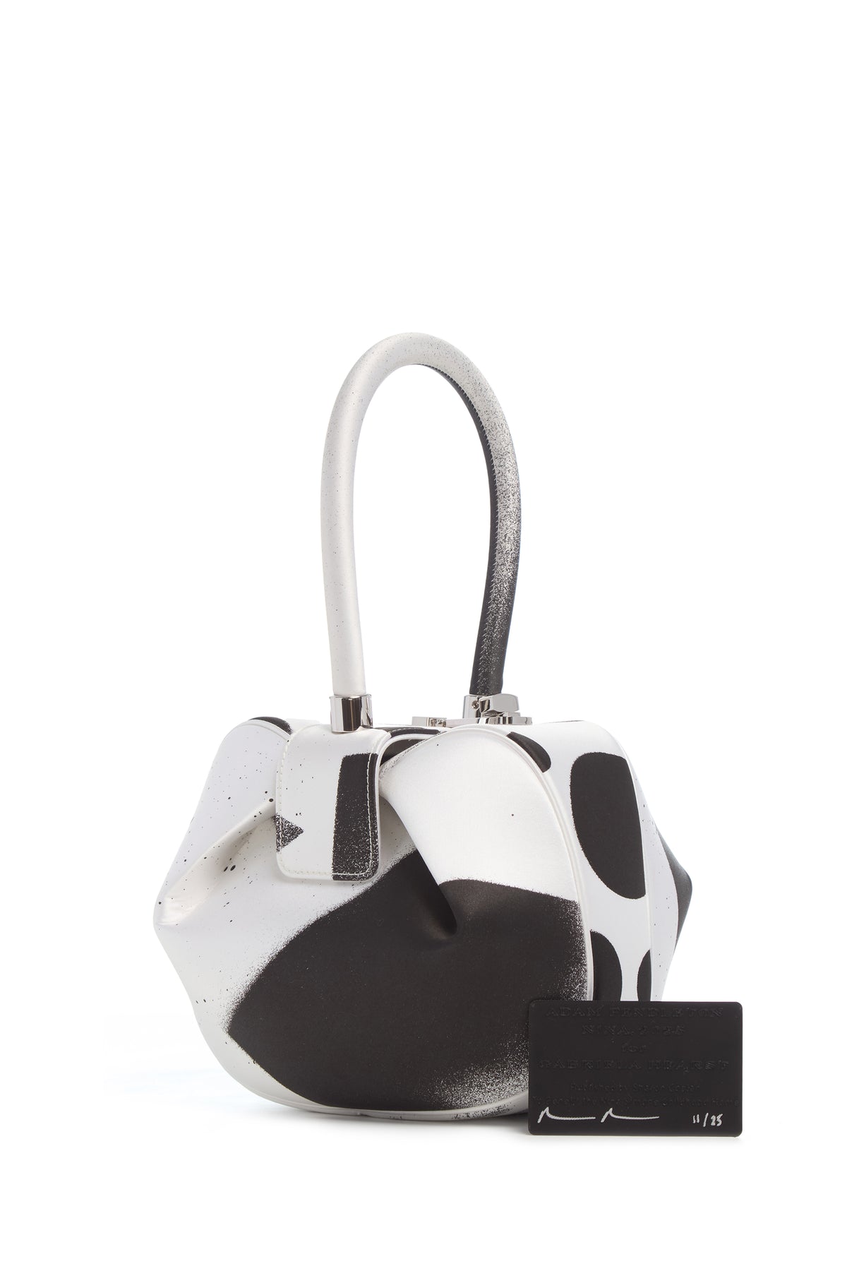 Black White Satin Nina Bag Hand-Painted Artist Collaboration - Front View | Gabriela Hearst