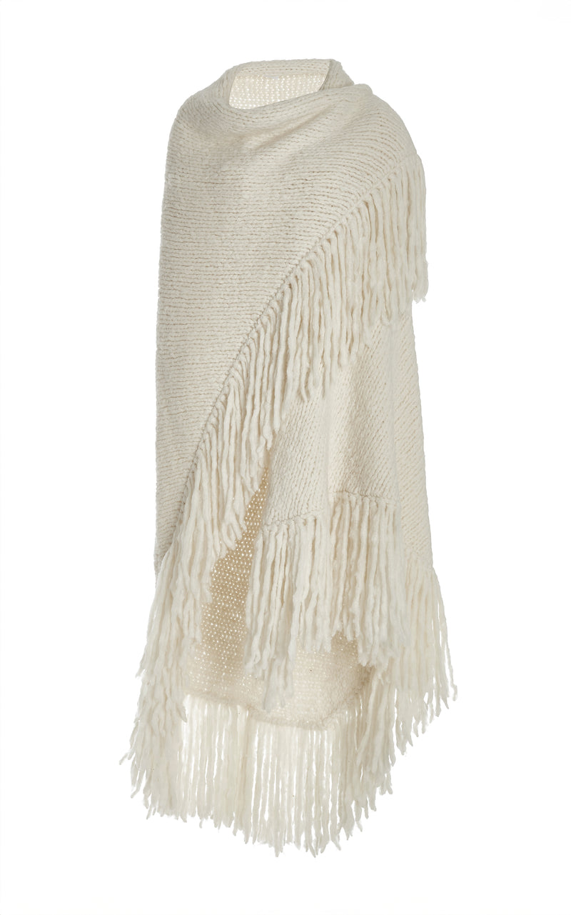 Ivory Cashmere Lauren Knit Wrap with Fringe Detail - Side View | Gabriela Hearst