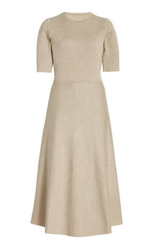 Oatmeal Merino Wool Cashmere Seymore Knit Midi Dress - Front View, Ghost Mannequin | Gabriela Hearst
