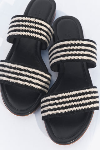 Lora Flat Sandal in Black & White Crochet
