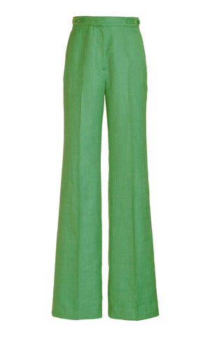 Vesta Pant in Peridot Green Virgin Wool and Silk Linen