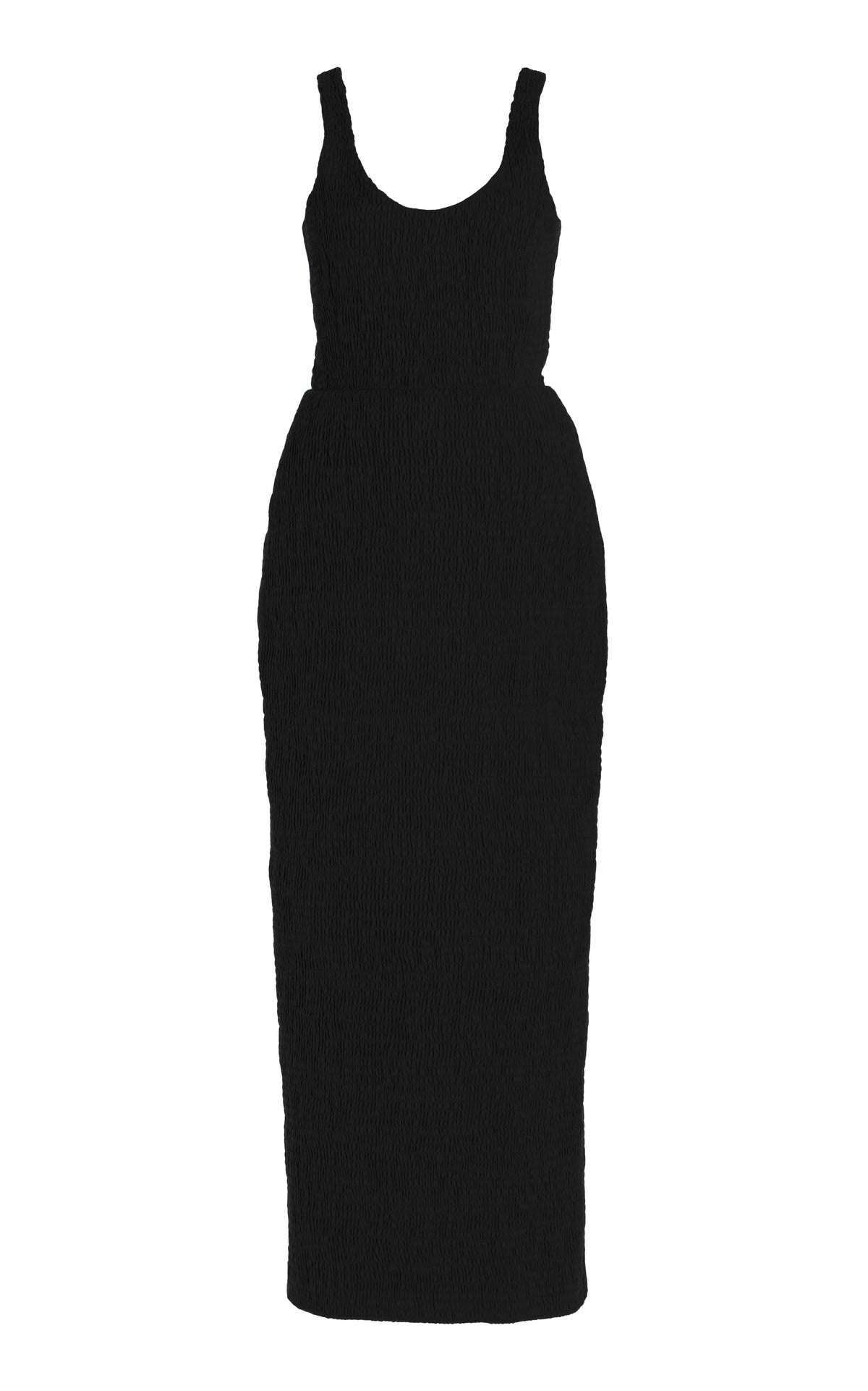 Girard Shirred Dress in Black Aloe Linen