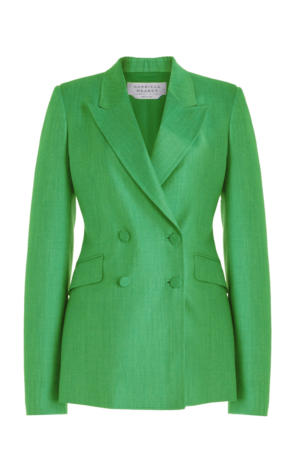 Stephanie Blazer in Peridot Green Silk Wool and Linen