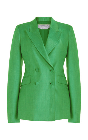 Stephanie Blazer in Peridot Green Silk Wool with Linen