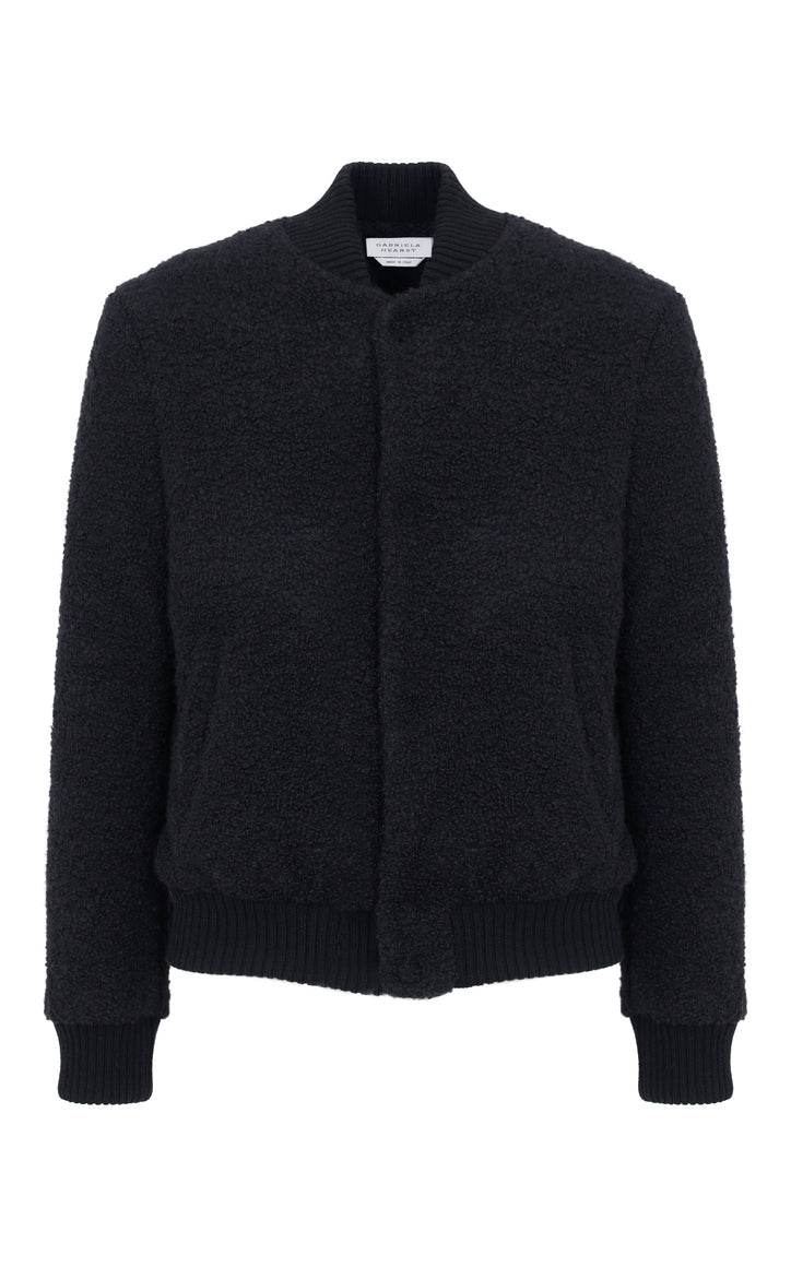 Brandon Bomber Jacket in Black Cashmere Boucle