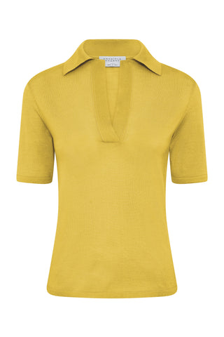 Caius Knit Short Sleeve Polo in Citrine Cashmere Silk