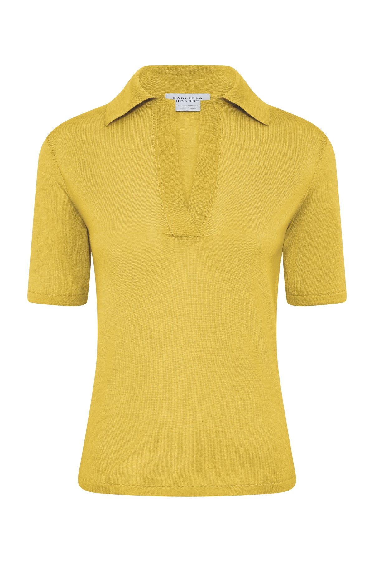 Caius Knit Short Sleeve Polo in Citrine Cashmere Silk