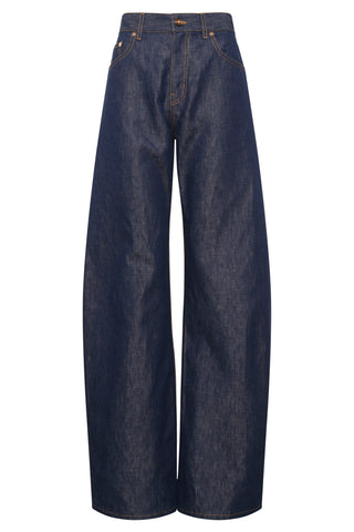 Indigo Blue Recycled Cotton Linen Denim Barrel-leg Jeans - Flat Lay | Gabriela Hearst