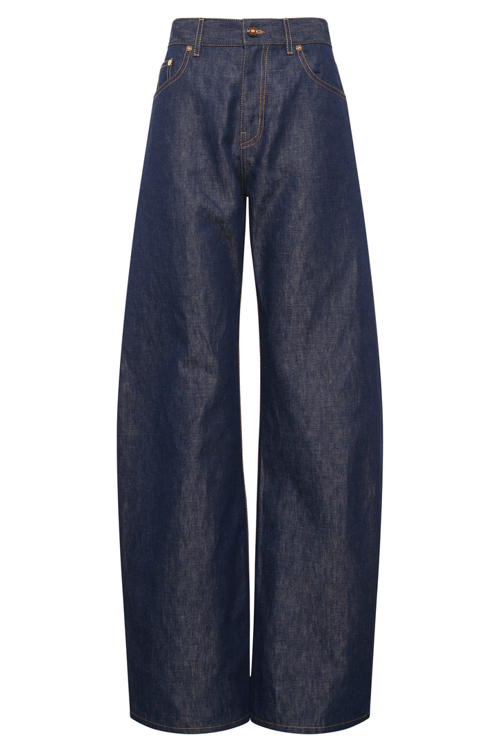 Amoret Barrel-leg Jean in Indigo Blue Recycled Cotton Linen Denim