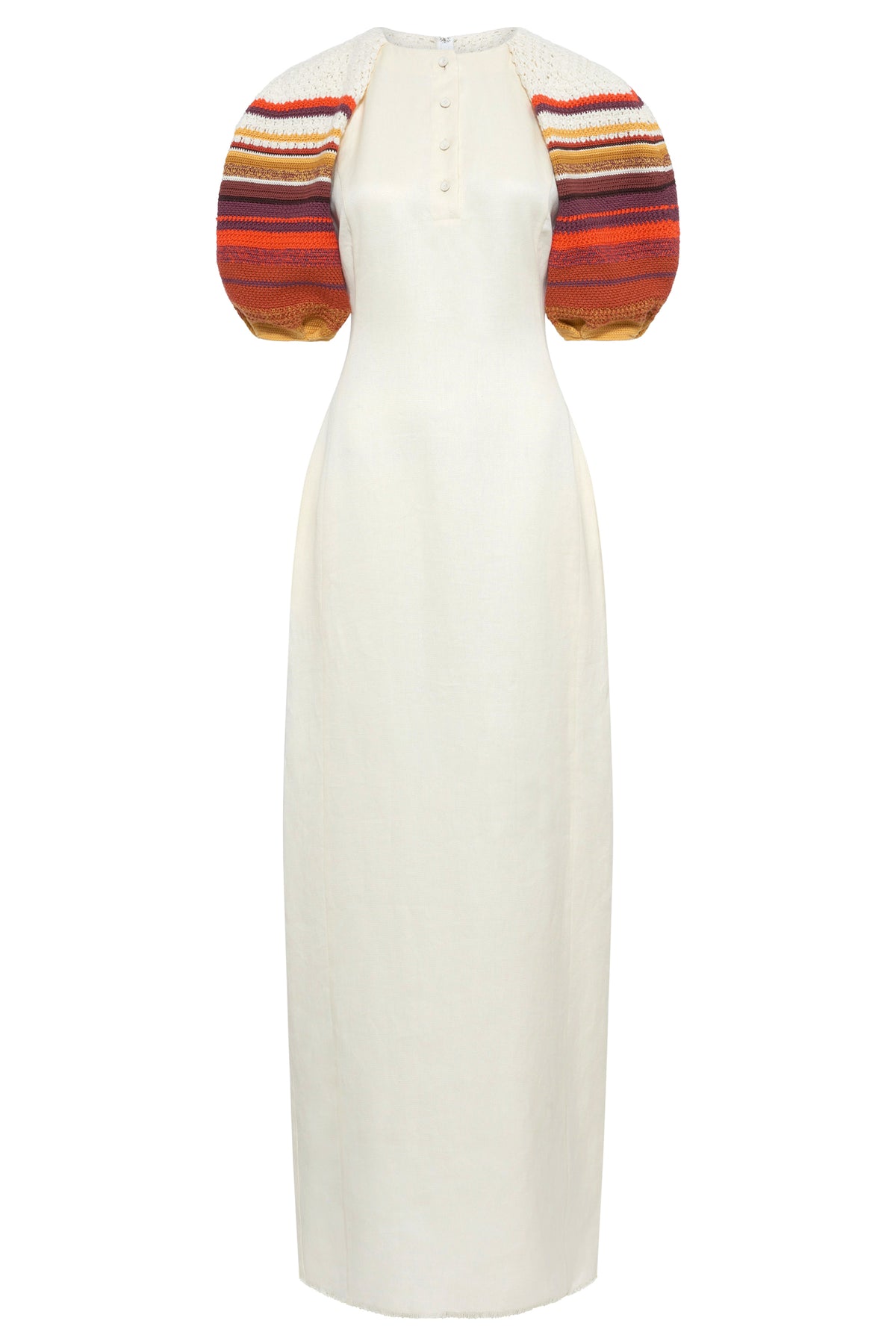 Nomo Puff Sleeve Maxi Dress in Ivory Textured Linen Twill