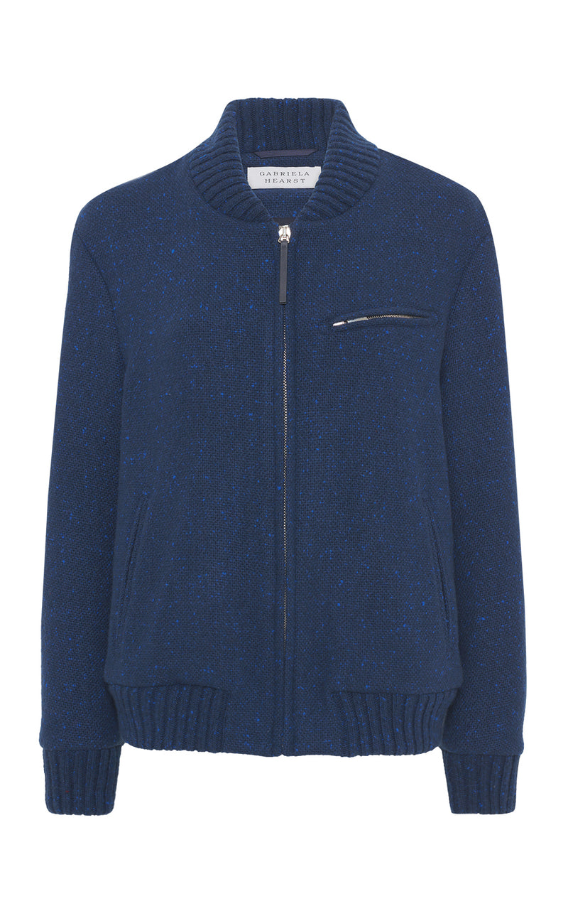 Electric Navy Speckled Cashmere Winslow Bomber - Front View | Gabriela Hearst