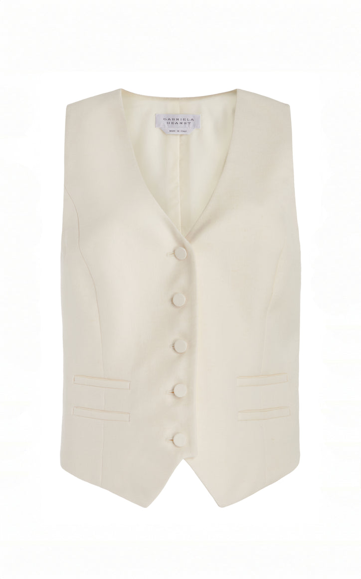 Coleridge Vest in Ivory Virgin Wool Silk with Linen