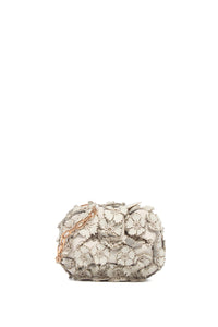 Soft Demi Embroidered Floral Clutch with Chain in Ivory Leather