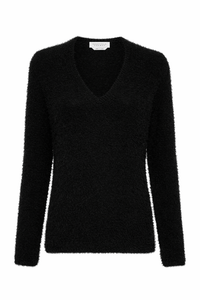 Neoma Knit V-Neck Sweater in Black Silk Cashmere