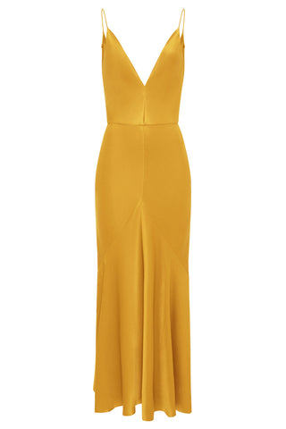 Brigita Slip Maxi Dress in Golden Birch Silk Satin