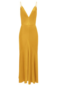 Brigita Slip Maxi Dress in Golden Birch Silk Satin